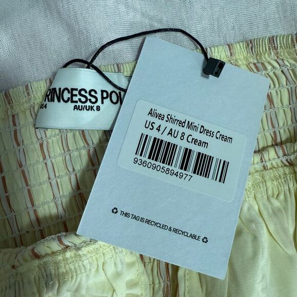 Princess Polly Alivea Shirred Mini Dress Cream, 4 - Picture 3 of 4